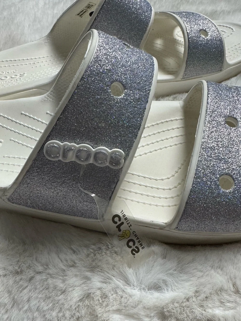 CROCS White Slides with Silver Straps